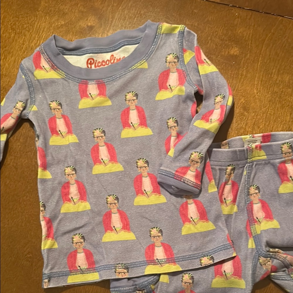 Piccolina Kids Pajama Set - Blue with Yellow and Pink Print